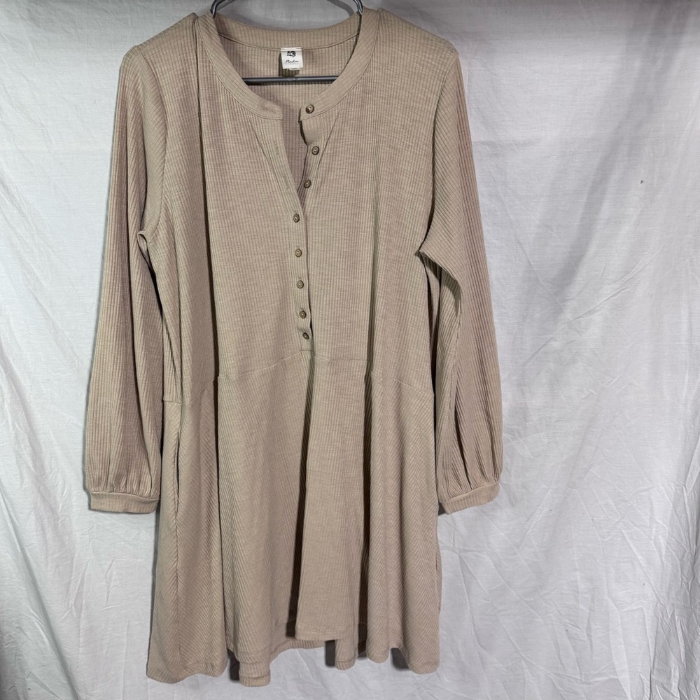 Flawless tan long sleeve ribbed modest dress Size Large